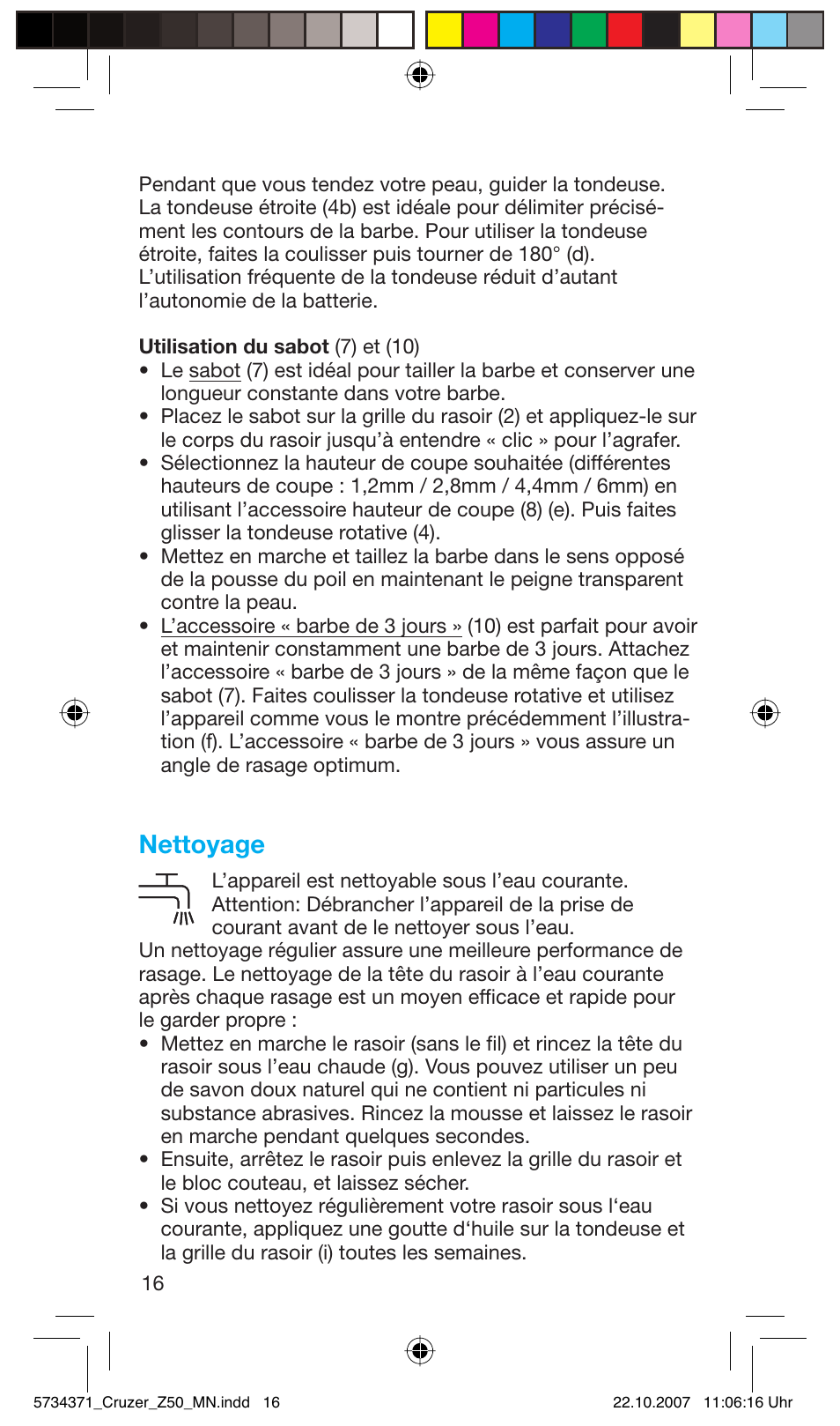 Nettoyage | Braun 5734 User Manual | Page 16 / 65