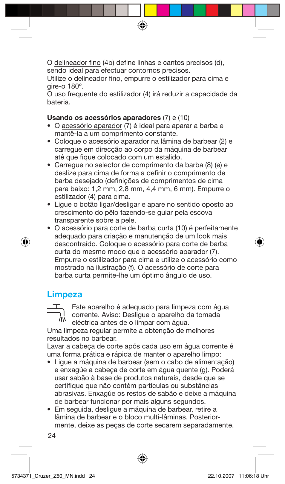 Limpeza | Braun 5734 User Manual | Page 24 / 65