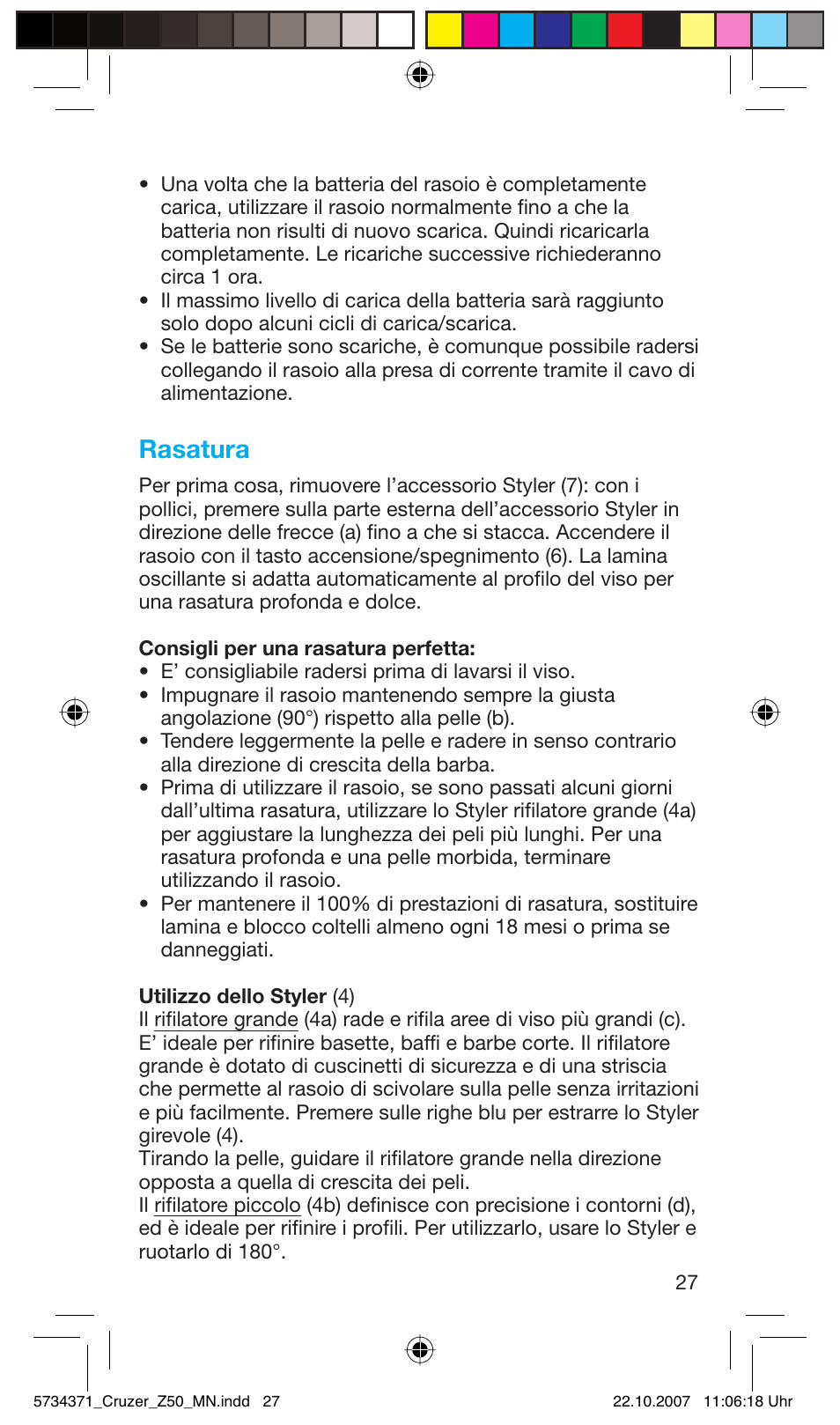 Rasatura | Braun 5734 User Manual | Page 27 / 65