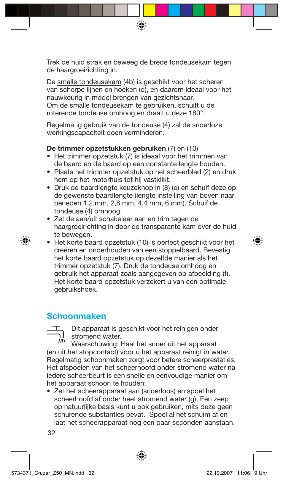 Schoonmaken | Braun 5734 User Manual | Page 32 / 65