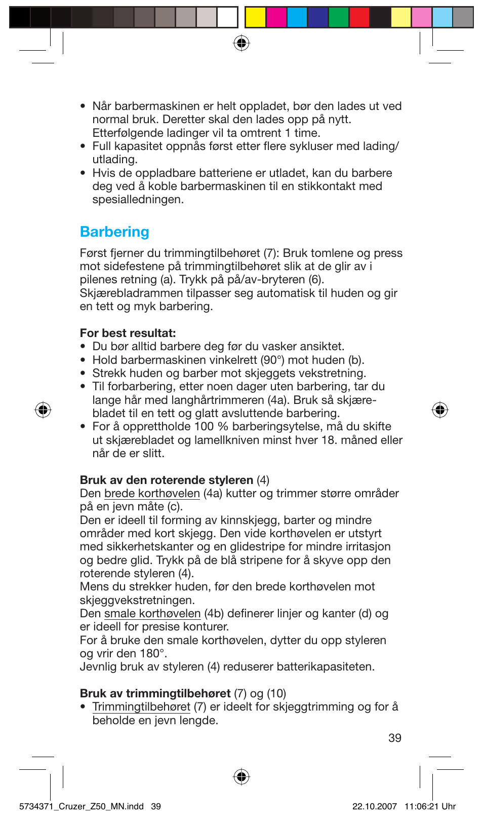 Barbering | Braun 5734 User Manual | Page 39 / 65