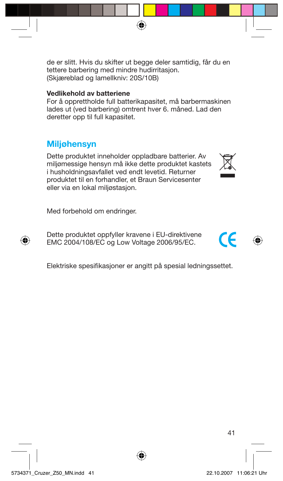 Miljøhensyn | Braun 5734 User Manual | Page 41 / 65