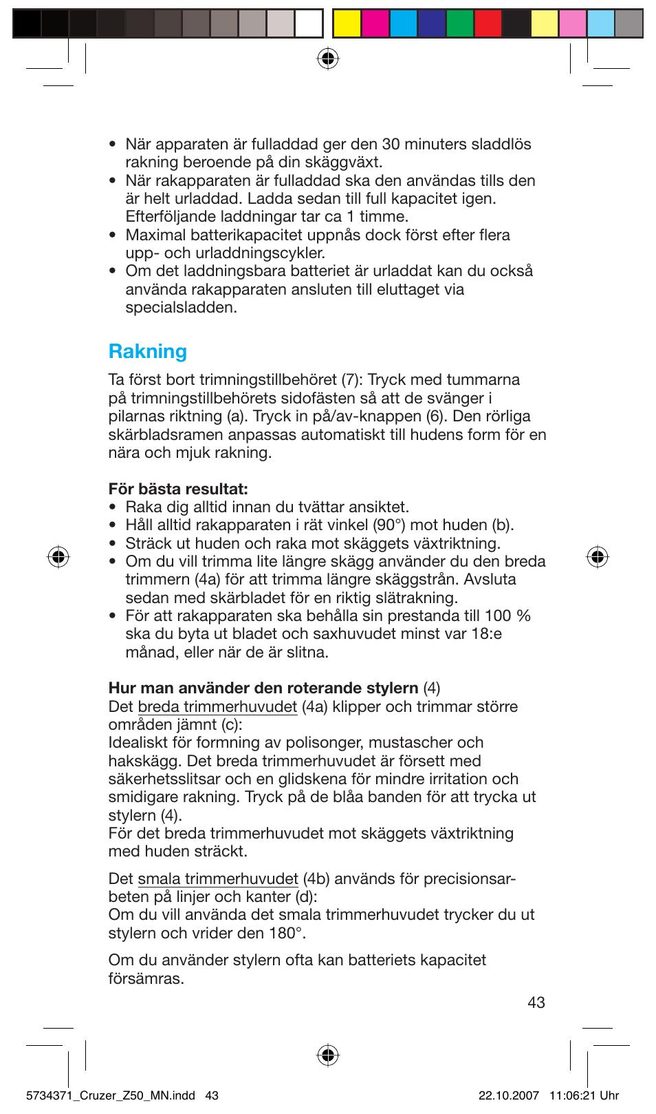 Rakning | Braun 5734 User Manual | Page 43 / 65