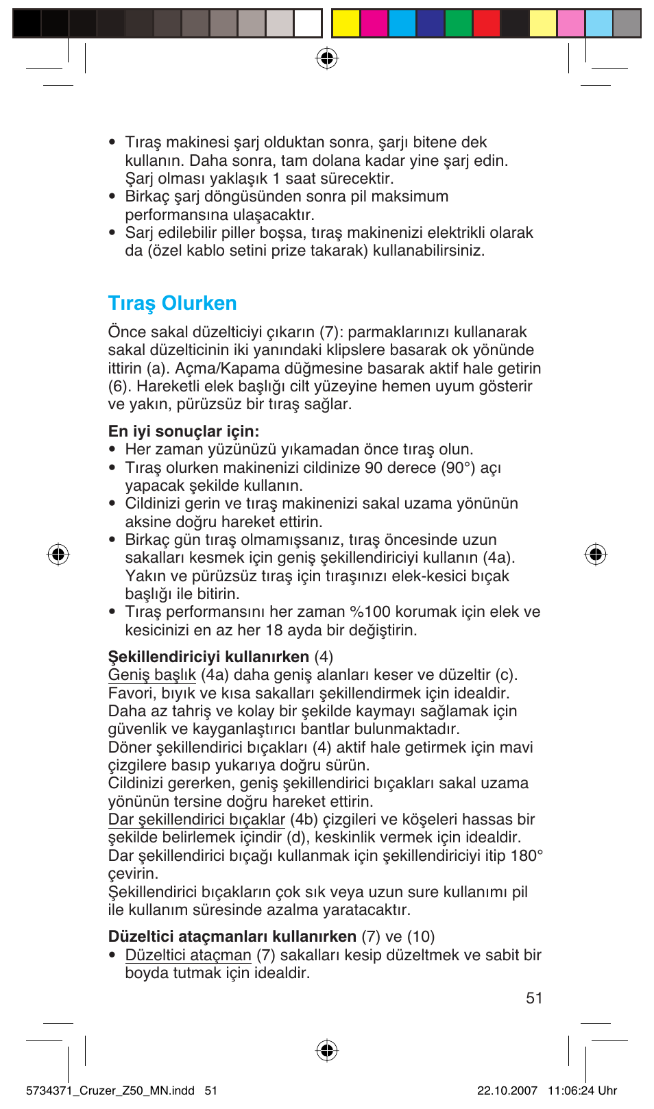 Tıraş olurken | Braun 5734 User Manual | Page 51 / 65