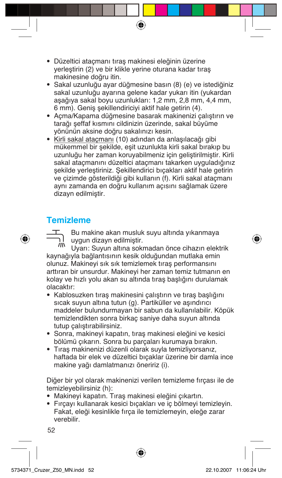 Temizleme | Braun 5734 User Manual | Page 52 / 65