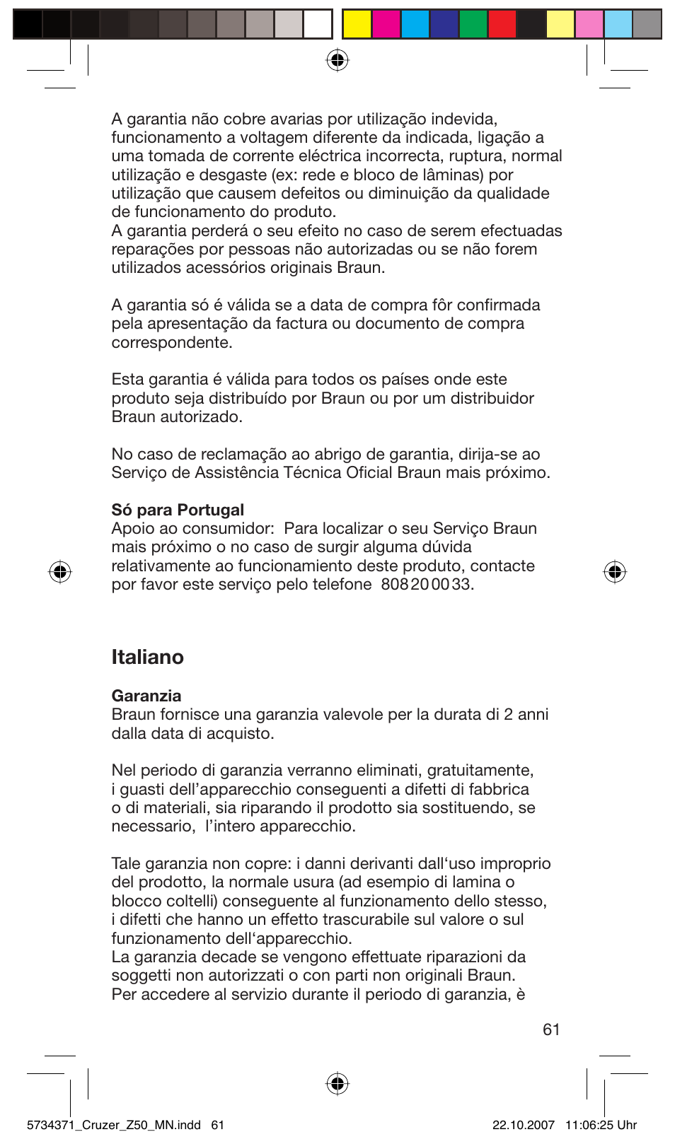 Italiano | Braun 5734 User Manual | Page 61 / 65