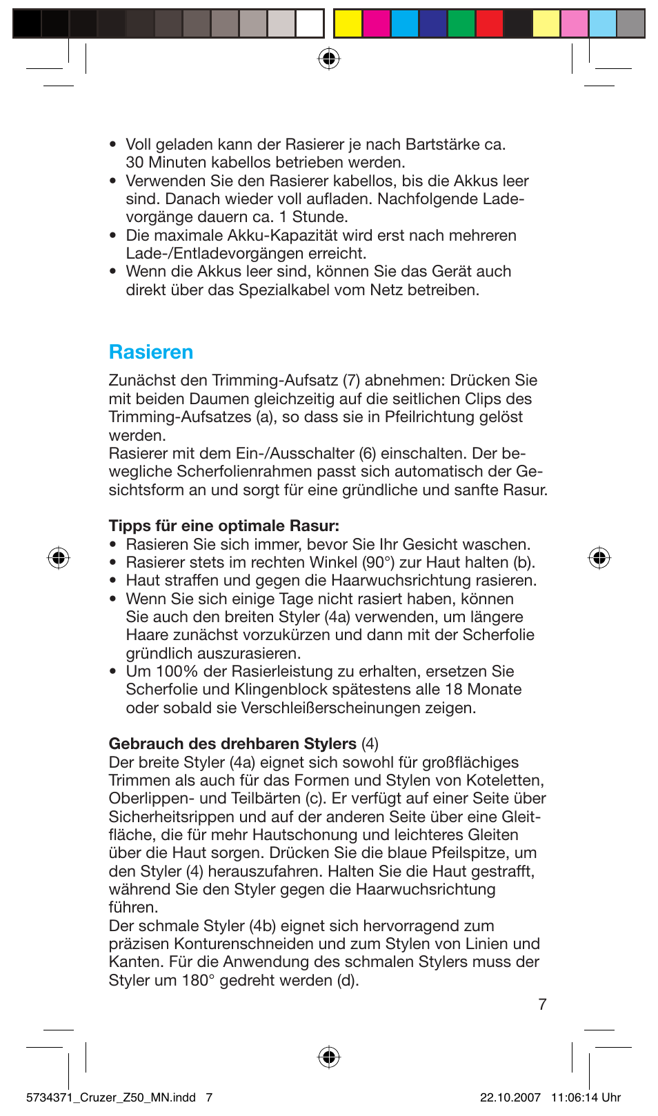 Rasieren | Braun 5734 User Manual | Page 7 / 65