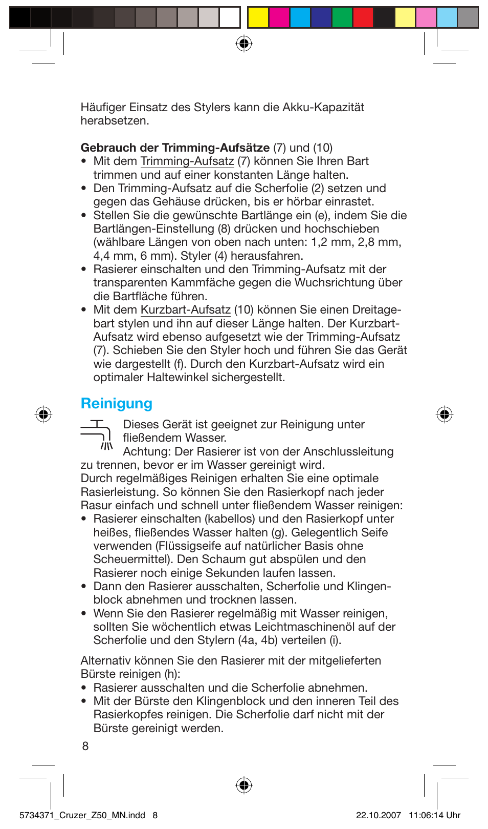 Reinigung | Braun 5734 User Manual | Page 8 / 65