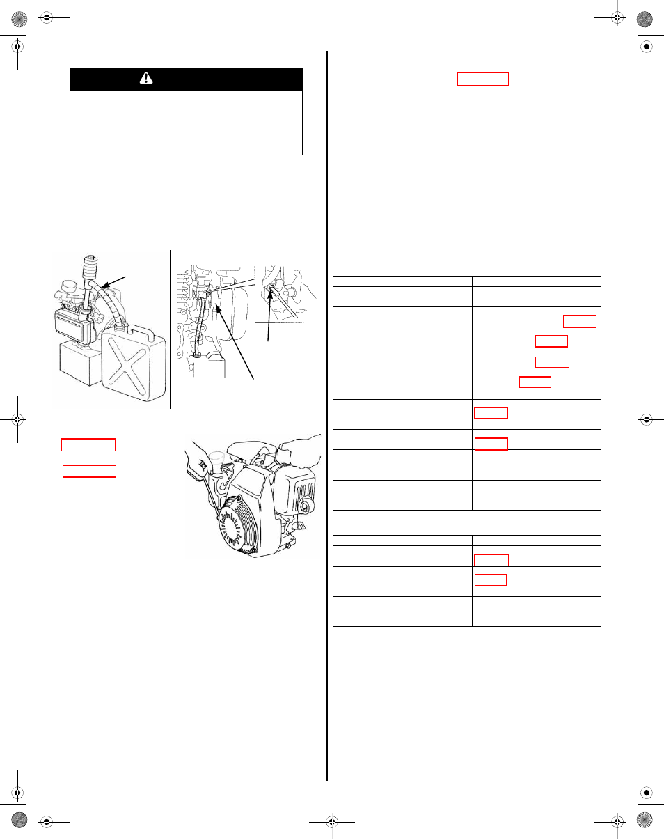 Draining the fuel tank and carburetor, Engine oil, Storage precautions | Removal from storage, Transporting, Taking care of unexpected problems, Warning | Euramco Safety GC Series User Manual | Page 8 / 46