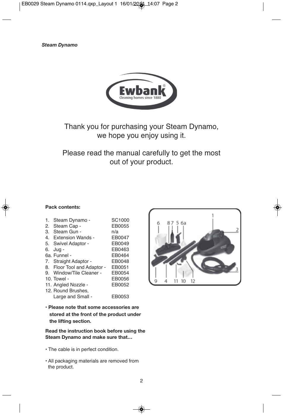 Ewbank Steam Dynamo SC1000 User Manual | Page 2 / 12