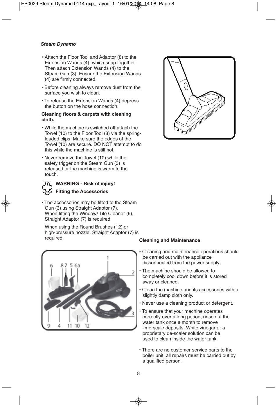 Ewbank Steam Dynamo SC1000 User Manual | Page 8 / 12
