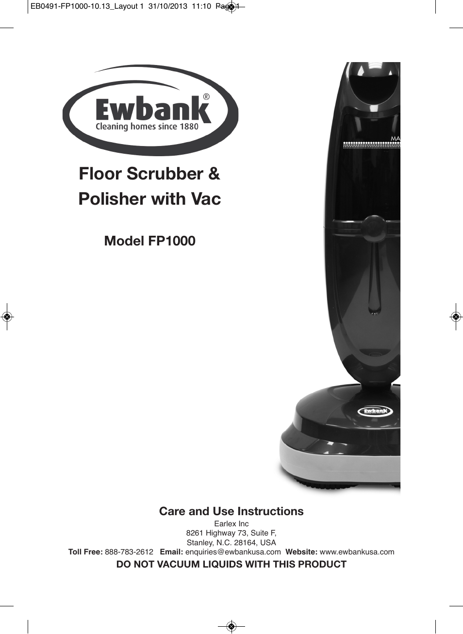 Ewbank Floor Scrubber & Polisher with Vac FP1000 User Manual | 12 pages