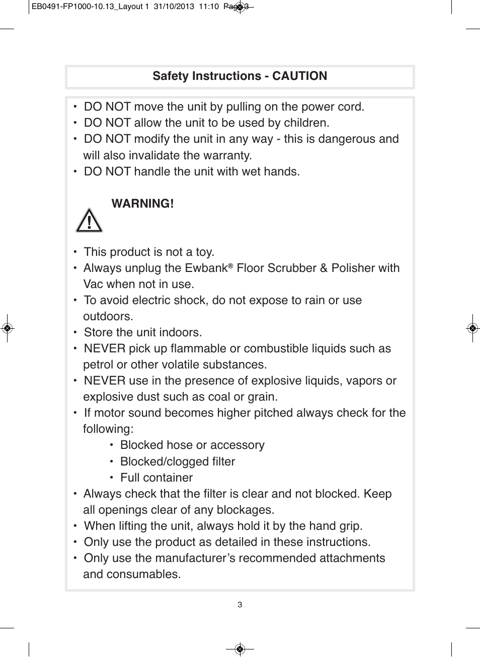 Ewbank Floor Scrubber & Polisher with Vac FP1000 User Manual | Page 3 / 12