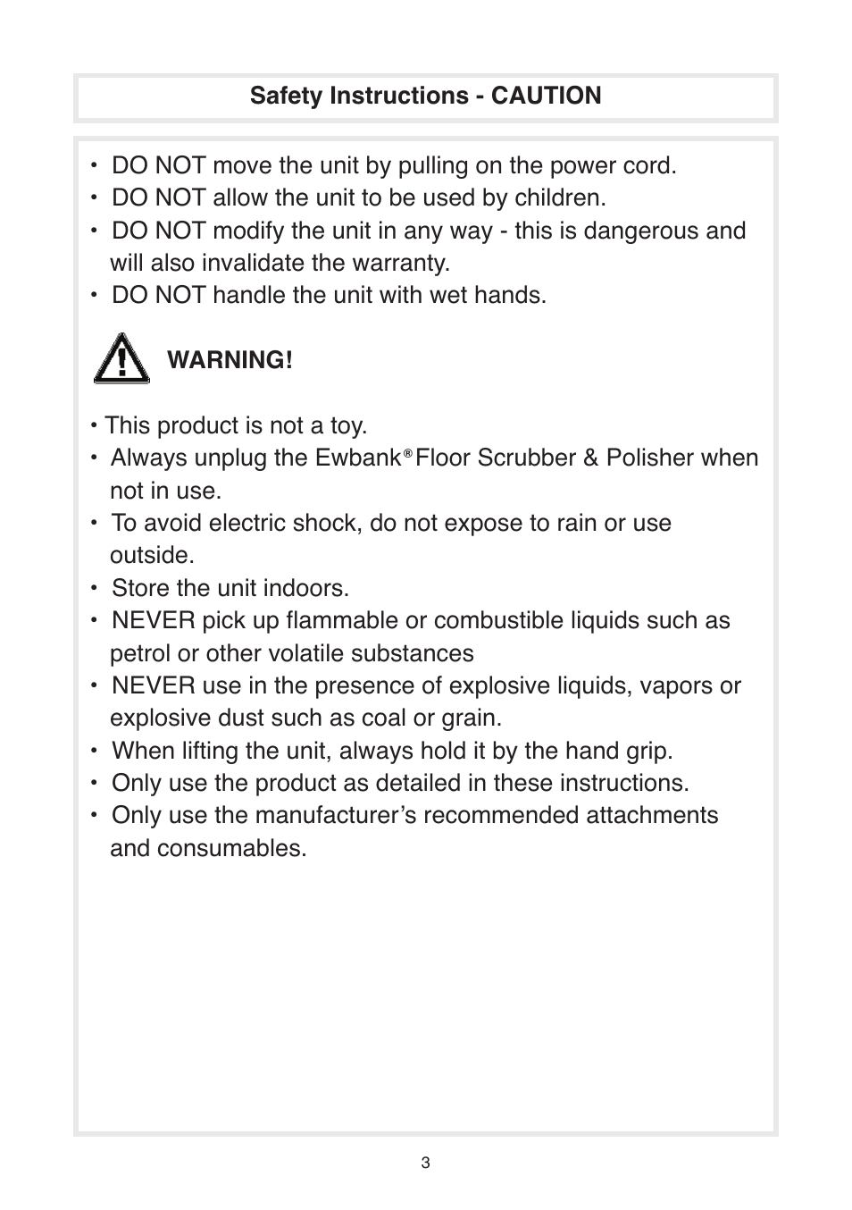 Ewbank Floor Scrubber & Polisher FP160 User Manual | Page 3 / 12