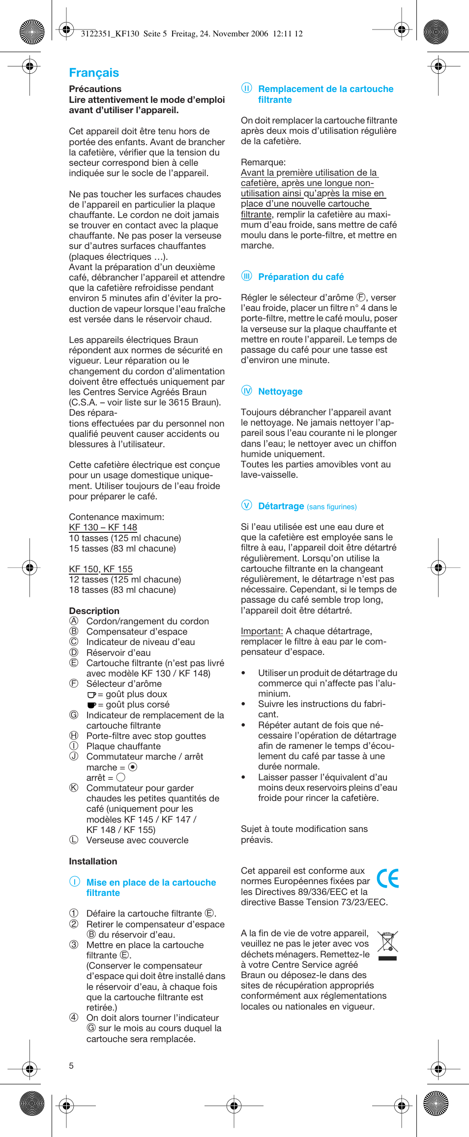 Français | Braun KF 150 User Manual | Page 5 / 21