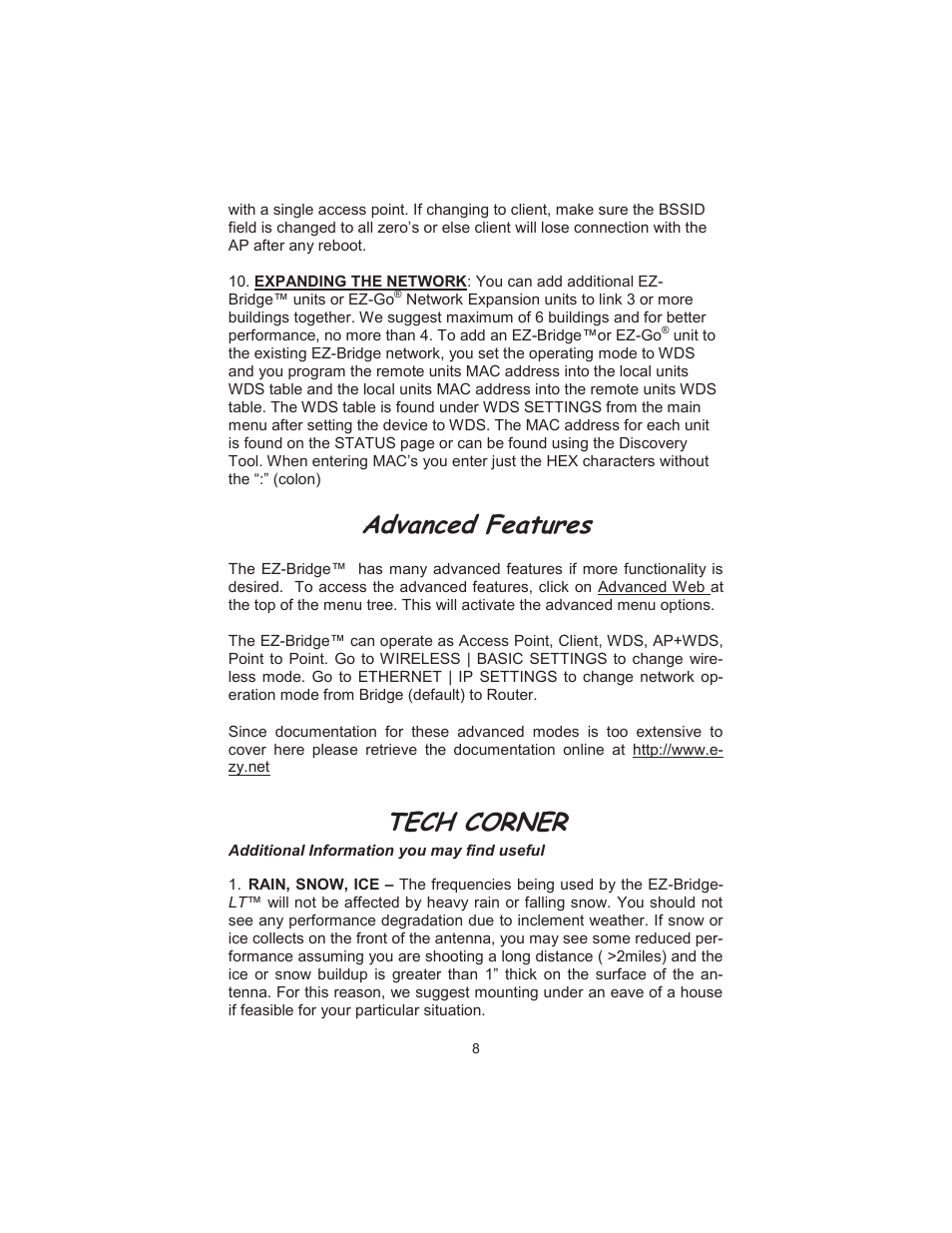 Advanced features, Tech corner | EZWatch EZBR-0519 User Manual | Page 8 / 12