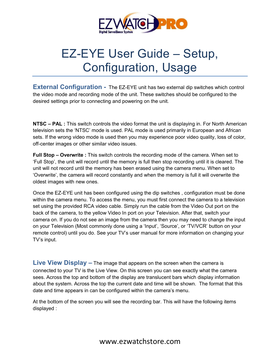 EZWatch EZ-EYE User Manual | 7 pages