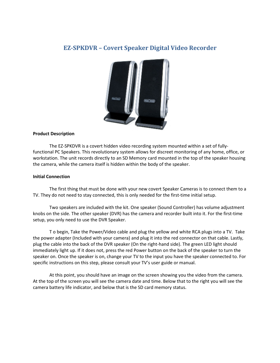 EZWatch EZ-SPKDVR User Manual | 5 pages