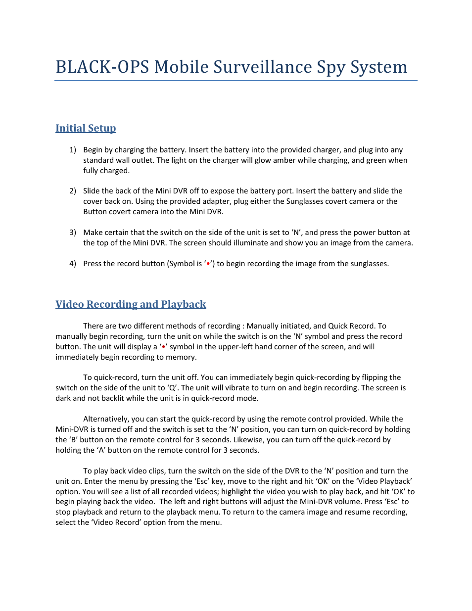 EZWatch BLACK-OPS User Manual | 3 pages