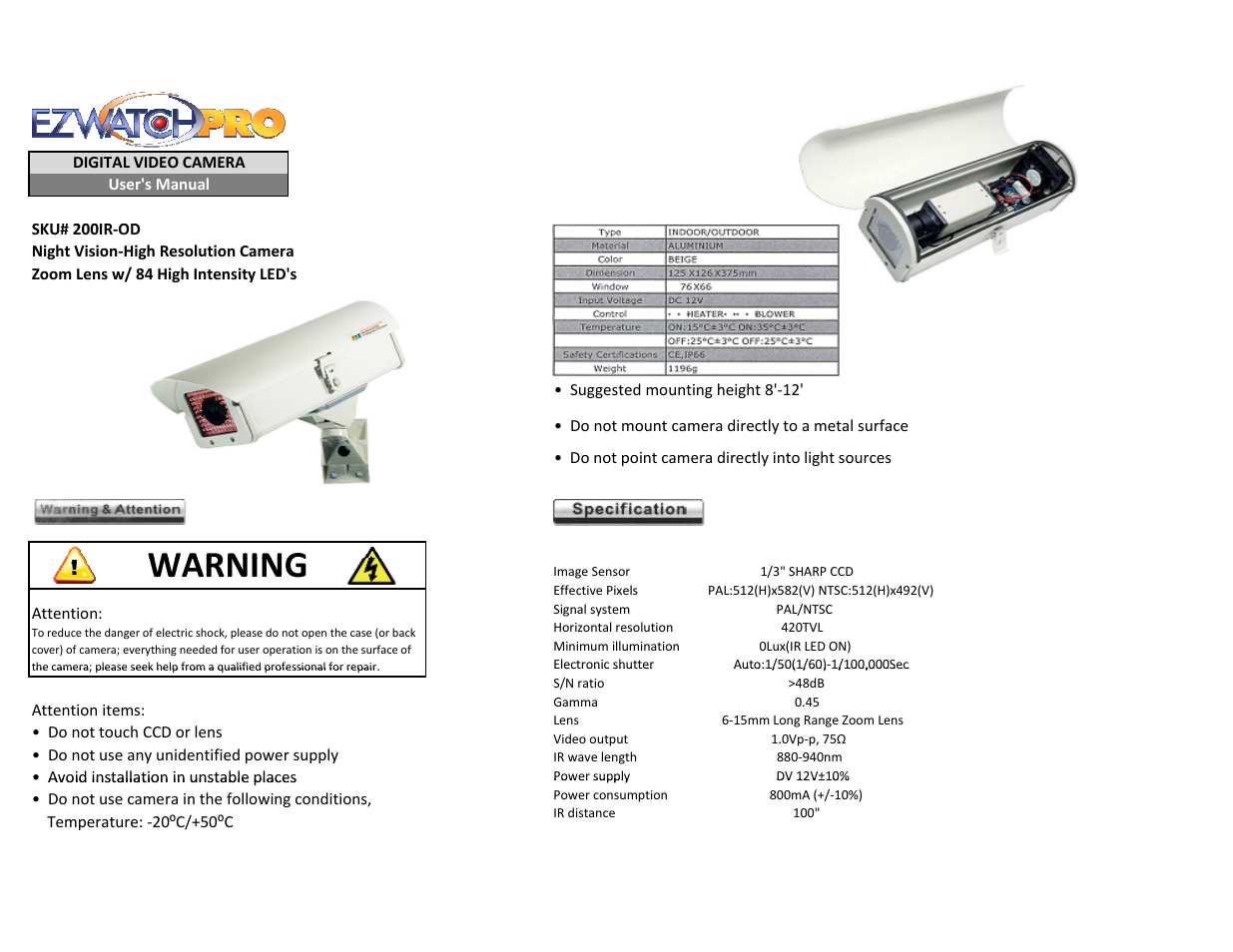 EZWatch 200IR-OD User Manual | 2 pages