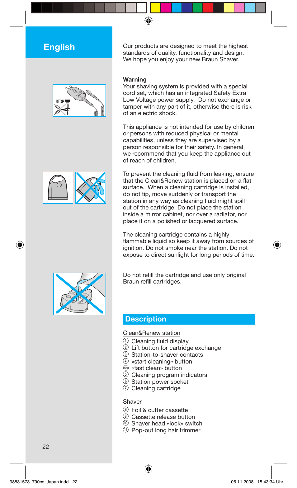 English, Description | Braun 7 User Manual | Page 22 / 31