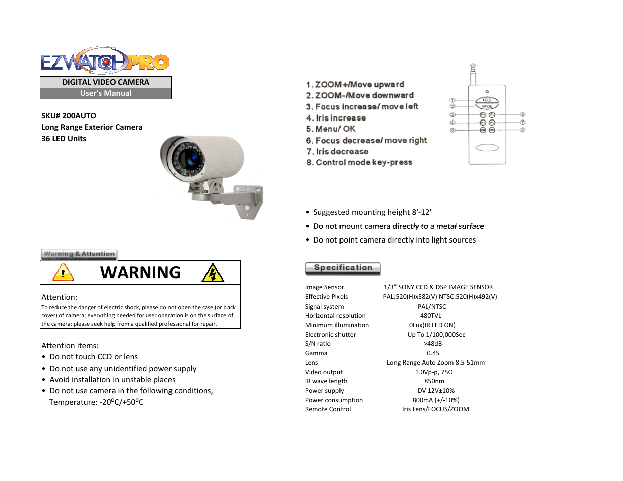 EZWatch 200AUTO User Manual | 2 pages