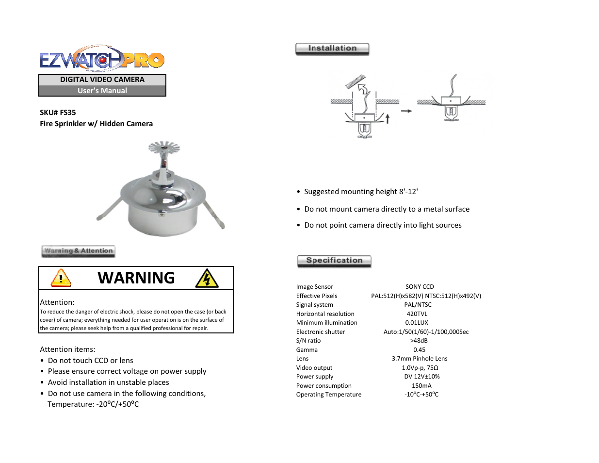 EZWatch FS35 User Manual | 2 pages