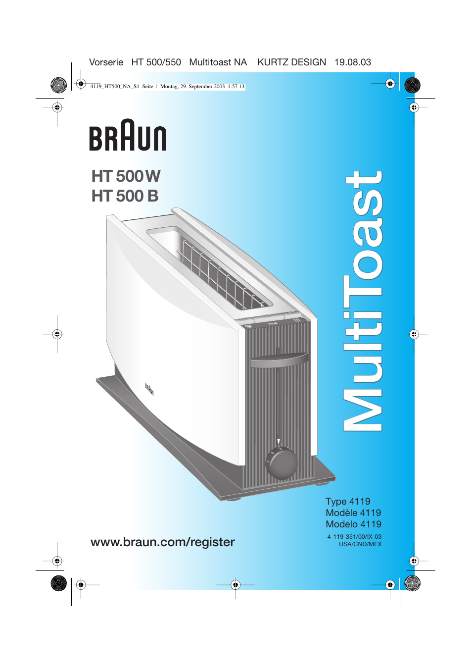 Braun MultiToast HT 500W User Manual | 15 pages