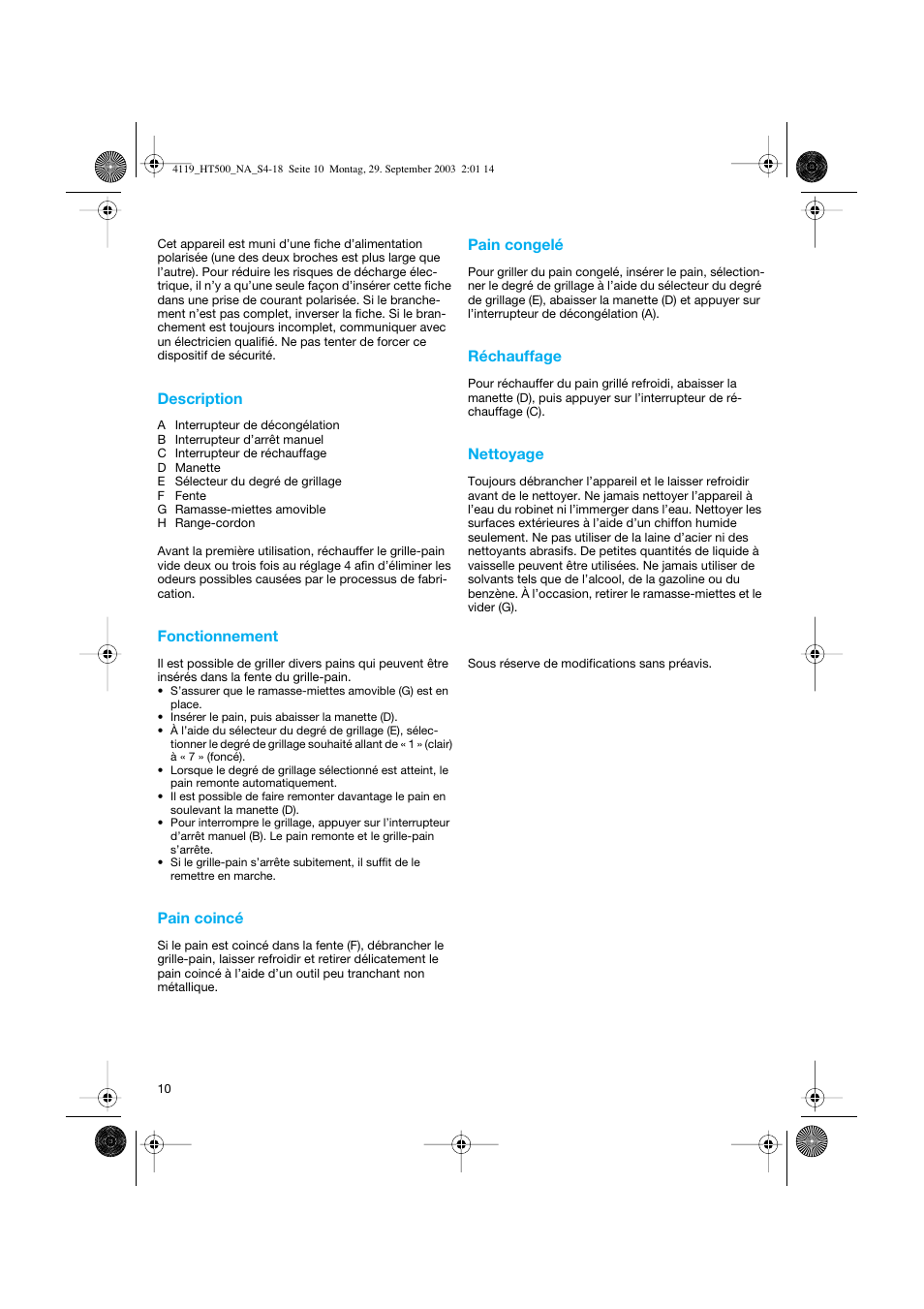 Braun MultiToast HT 500W User Manual | Page 10 / 15