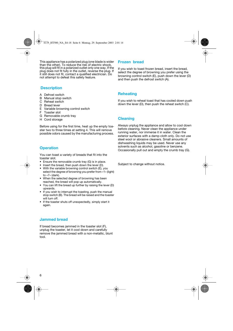 Braun MultiToast HT 500W User Manual | Page 6 / 15
