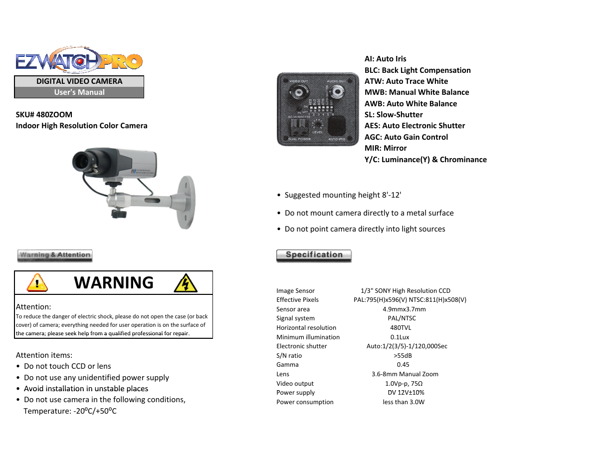 EZWatch 480ZOOM User Manual | 2 pages