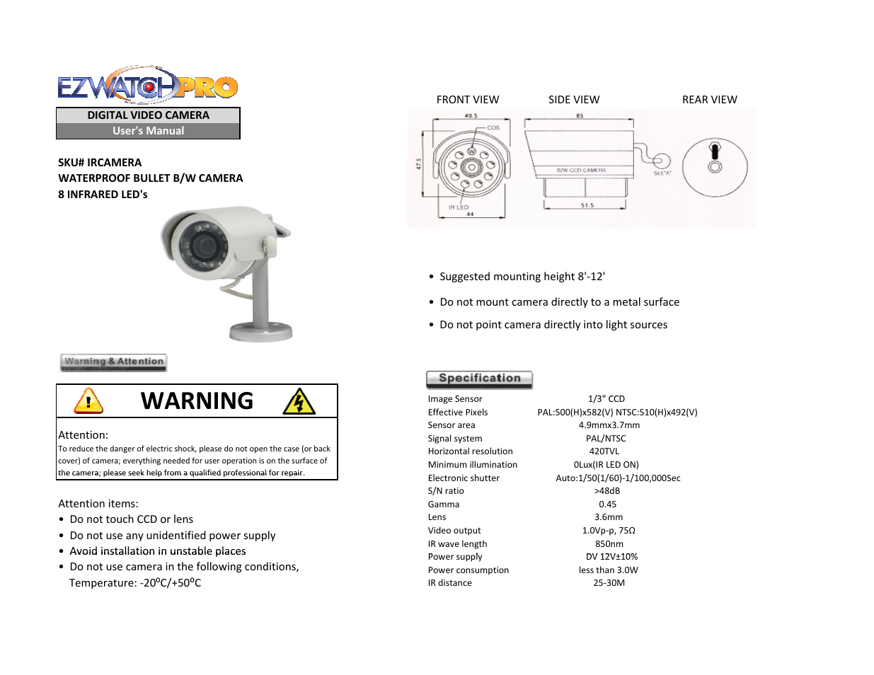 EZWatch IRCAMERA User Manual | 2 pages