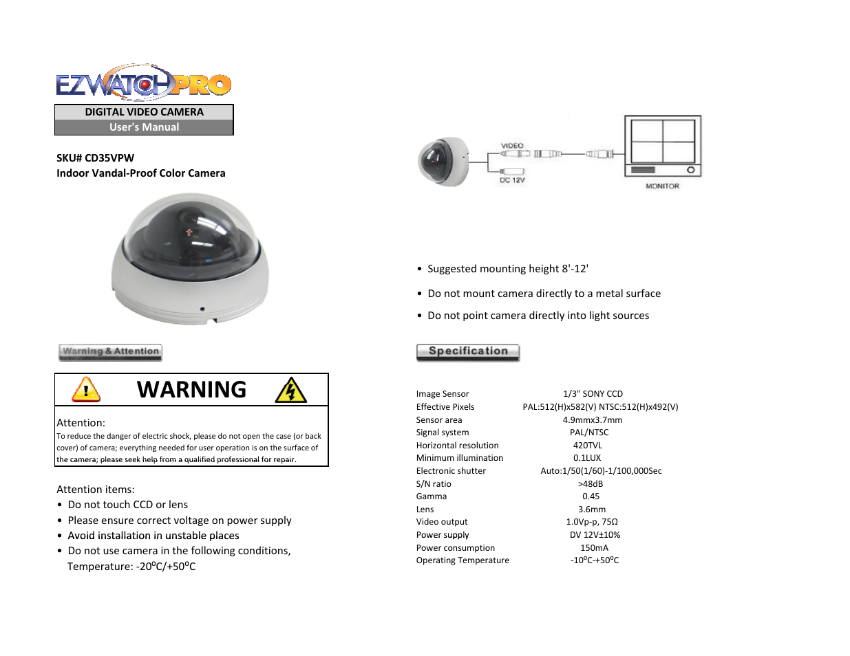 EZWatch CD35VPW User Manual | 2 pages