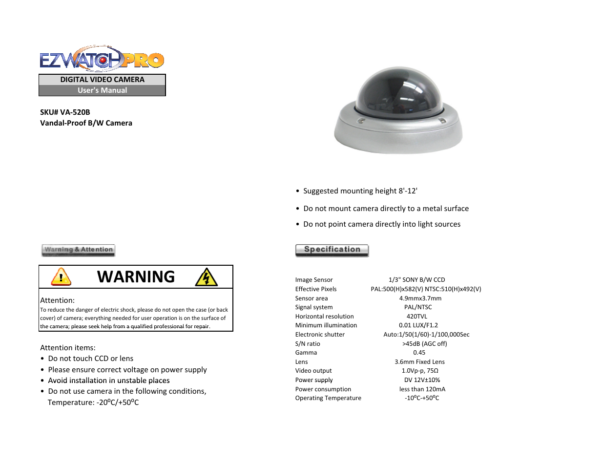 EZWatch VA-520B User Manual | 2 pages