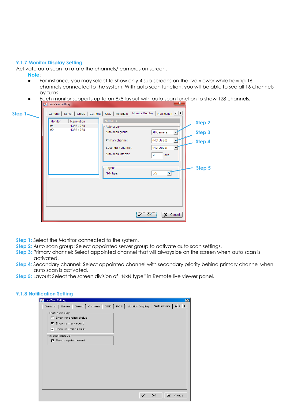7 monitor display setting, 8 notification setting | EZWatch Evolution User Manual | Page 102 / 130
