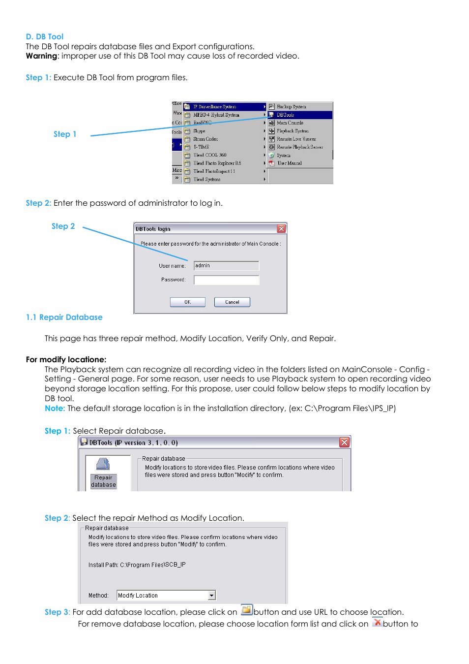 D. db tool, 1 repair database | EZWatch Evolution User Manual | Page 118 / 130