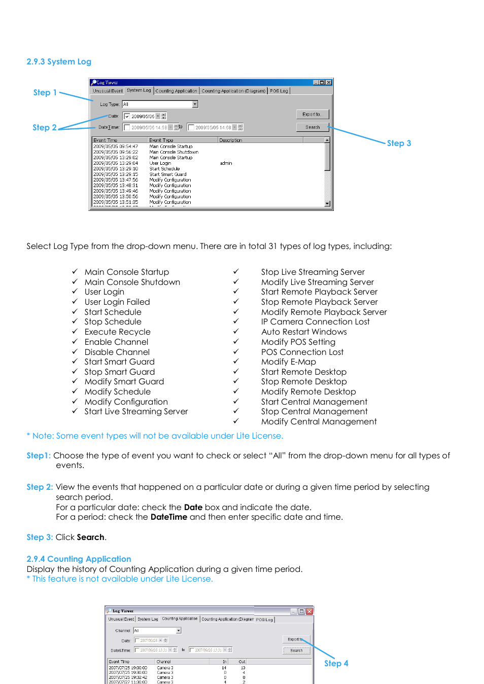 3 system log, 4 counting application | EZWatch Evolution User Manual | Page 37 / 130