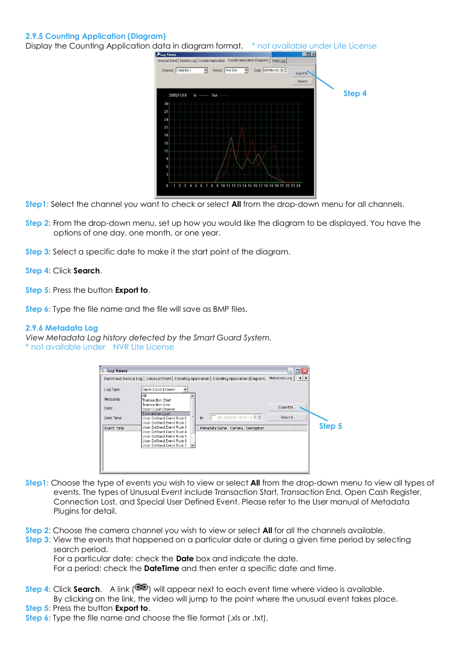 5 counting application (diagram), 6 metadata log | EZWatch Evolution User Manual | Page 39 / 130