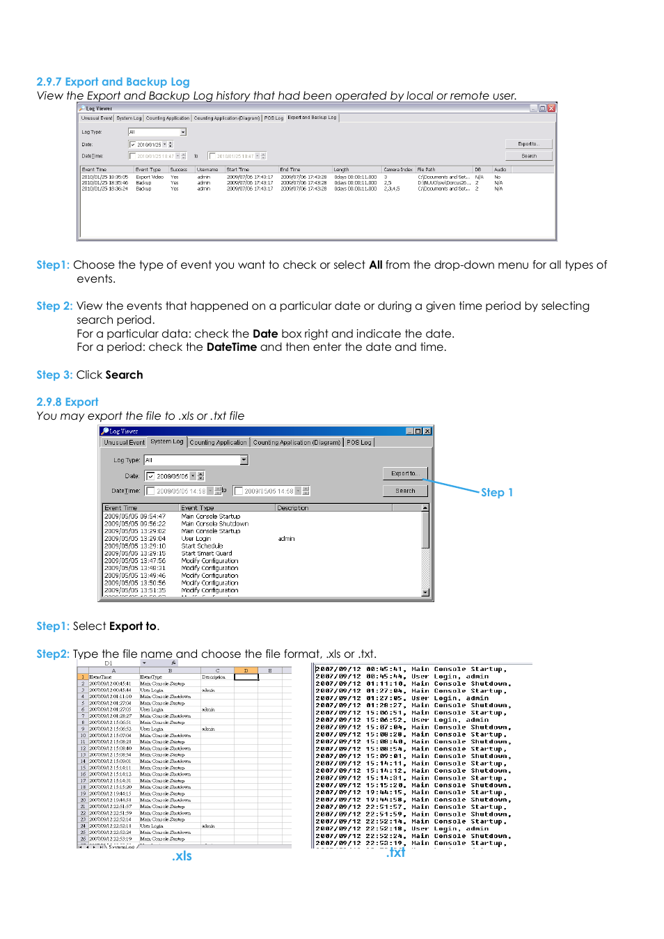 7 export and backup log, 8 export | EZWatch Evolution User Manual | Page 40 / 130