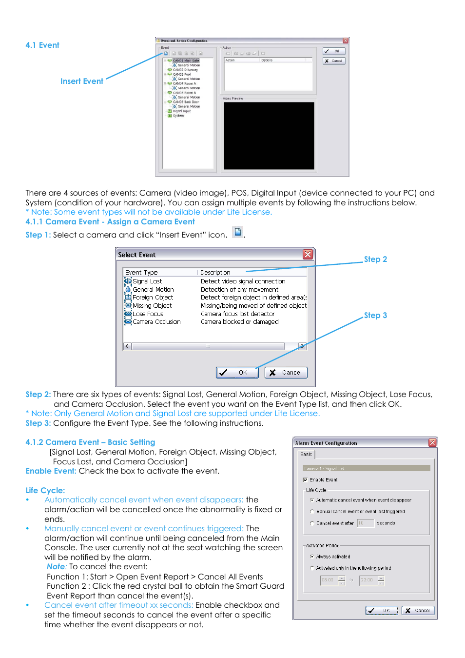 1 event, 1 camera event - assign a camera event, 2 camera event – basic setting | EZWatch Evolution User Manual | Page 51 / 130
