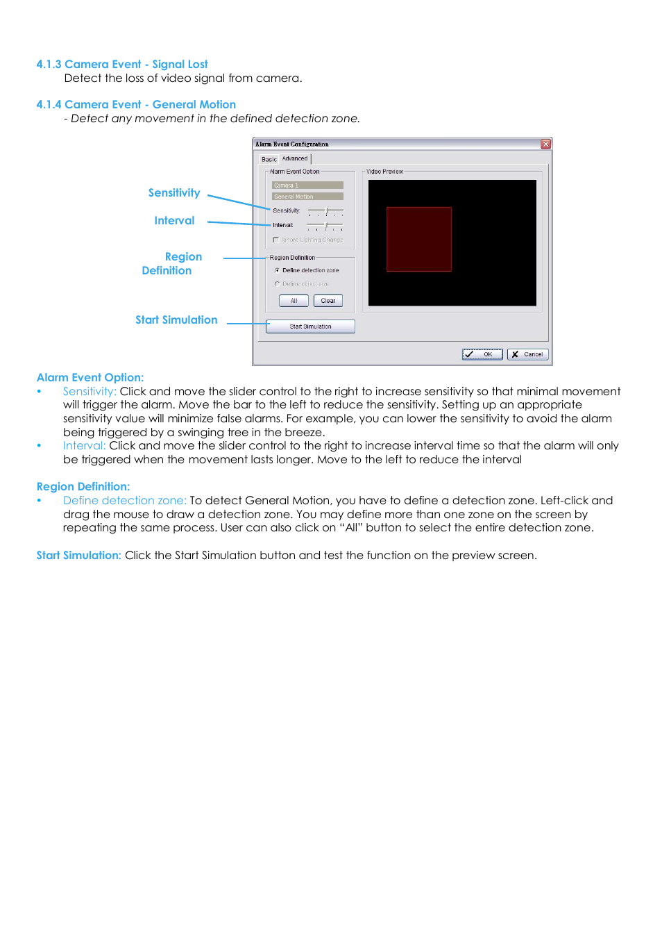 3 camera event - signal lost, 4 camera event - general motion | EZWatch Evolution User Manual | Page 52 / 130