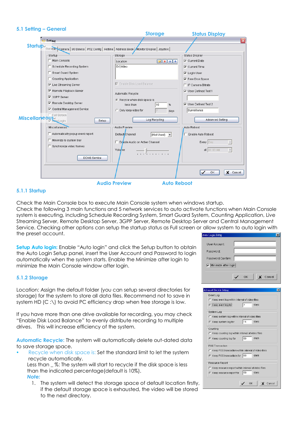 1 setting – general, 1 startup, 2 storage | EZWatch Evolution User Manual | Page 63 / 130