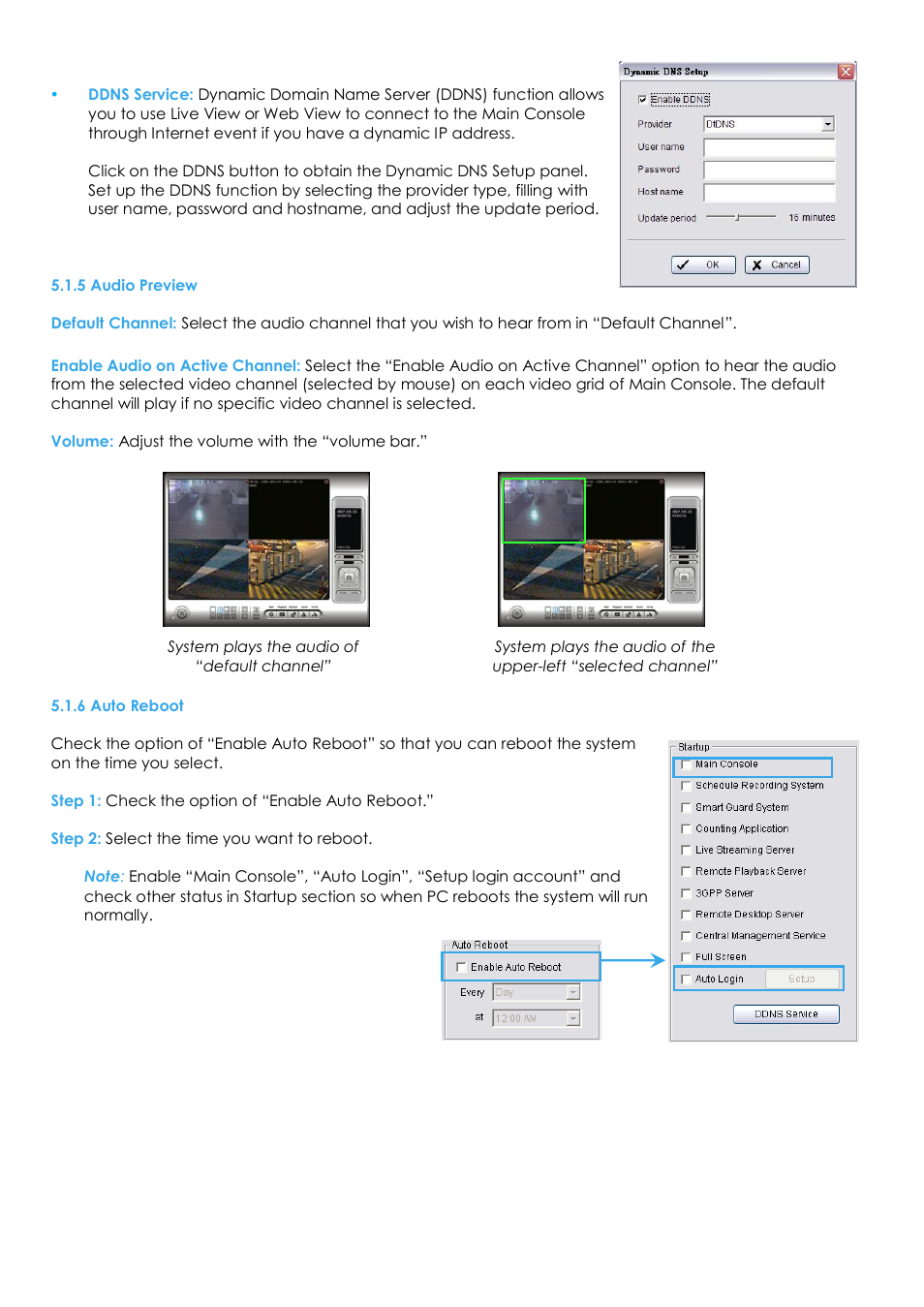 5 audio preview, 6 auto reboot | EZWatch Evolution User Manual | Page 65 / 130