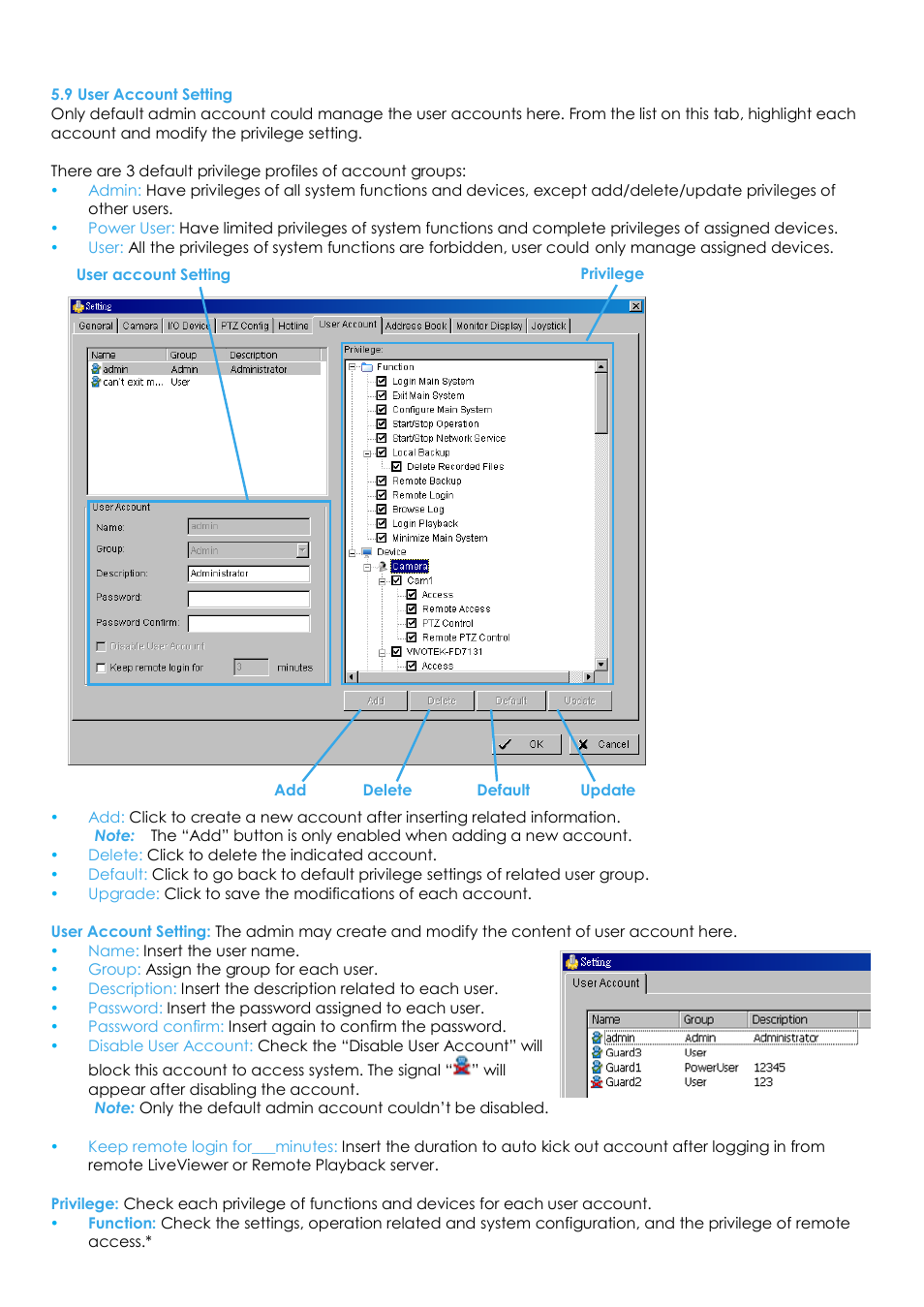 9 user account setting | EZWatch Evolution User Manual | Page 74 / 130