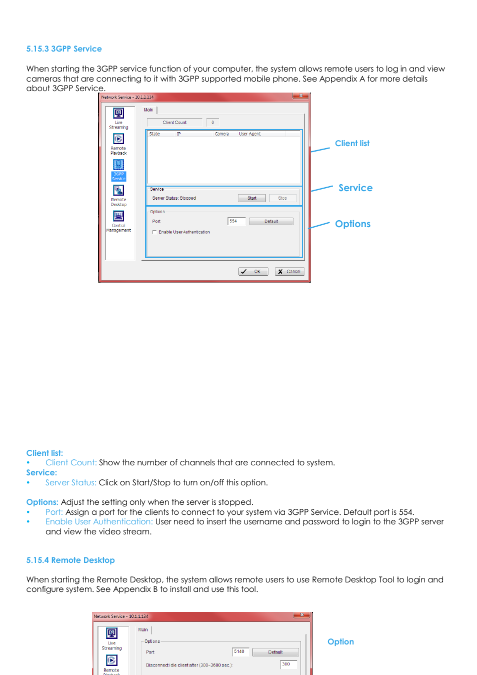 3 3gpp service, 4 remote desktop | EZWatch Evolution User Manual | Page 83 / 130