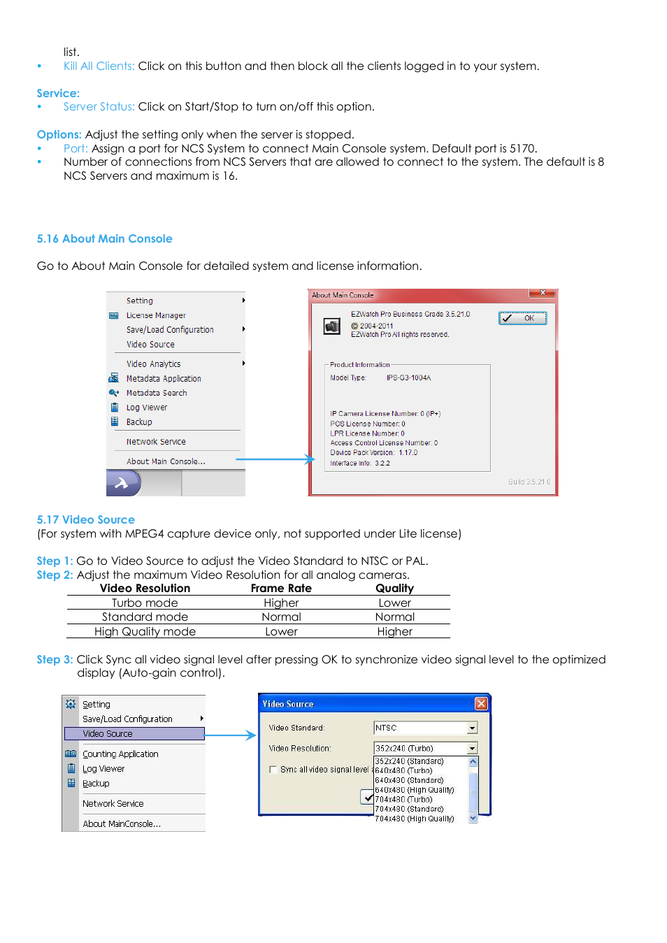 16 about main console, 17 video source | EZWatch Evolution User Manual | Page 85 / 130