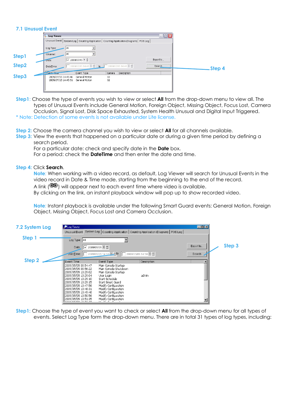 1 unusual event, 2 system log | EZWatch Evolution User Manual | Page 91 / 130