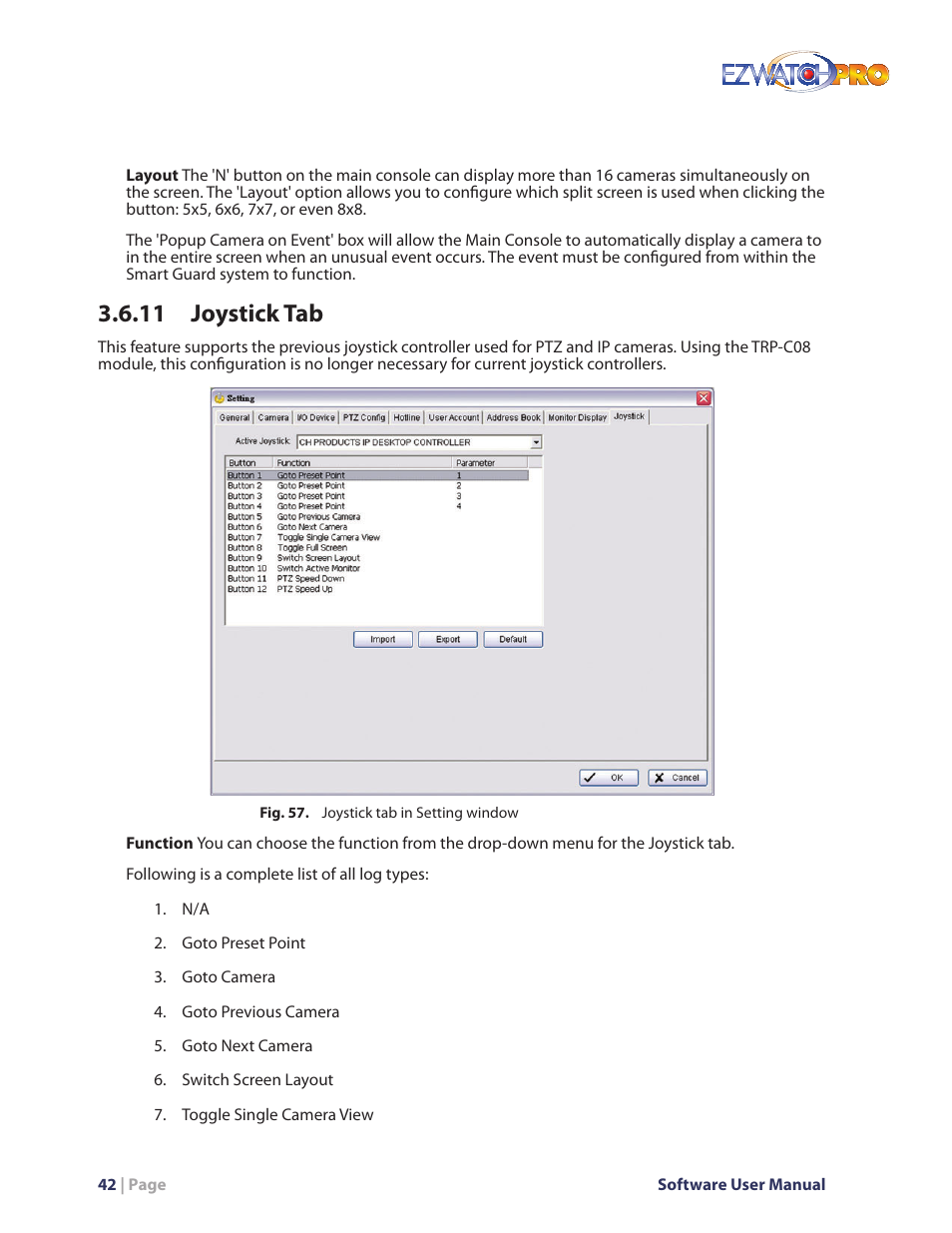Fig. 57. joystick tab in setting window, 11 joystick tab | EZWatch Pro 4.0 User Manual | Page 43 / 124