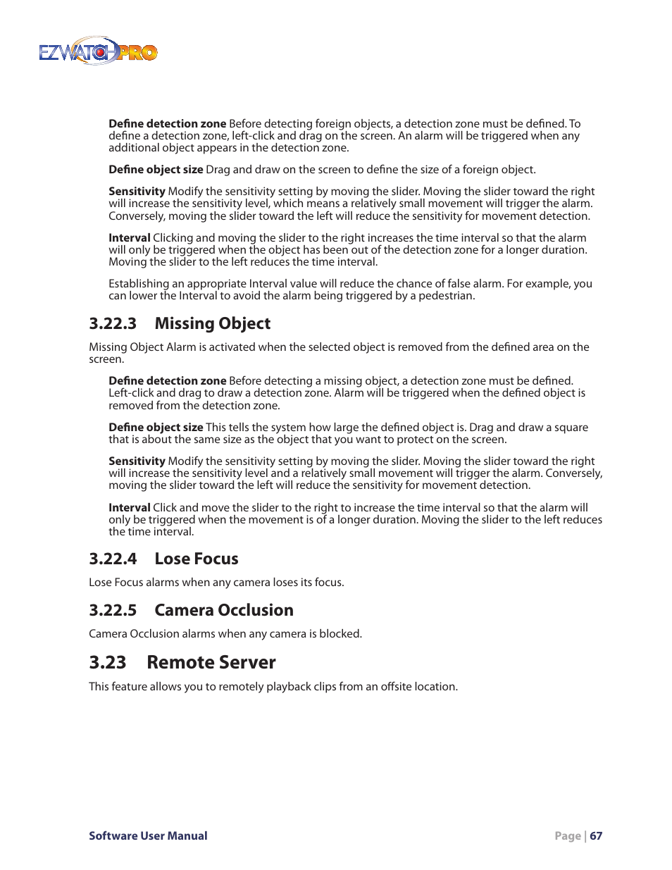 3 missing object, 4 lose focus, 5 camera occlusion | 23 remote server | EZWatch Pro 4.0 User Manual | Page 68 / 124