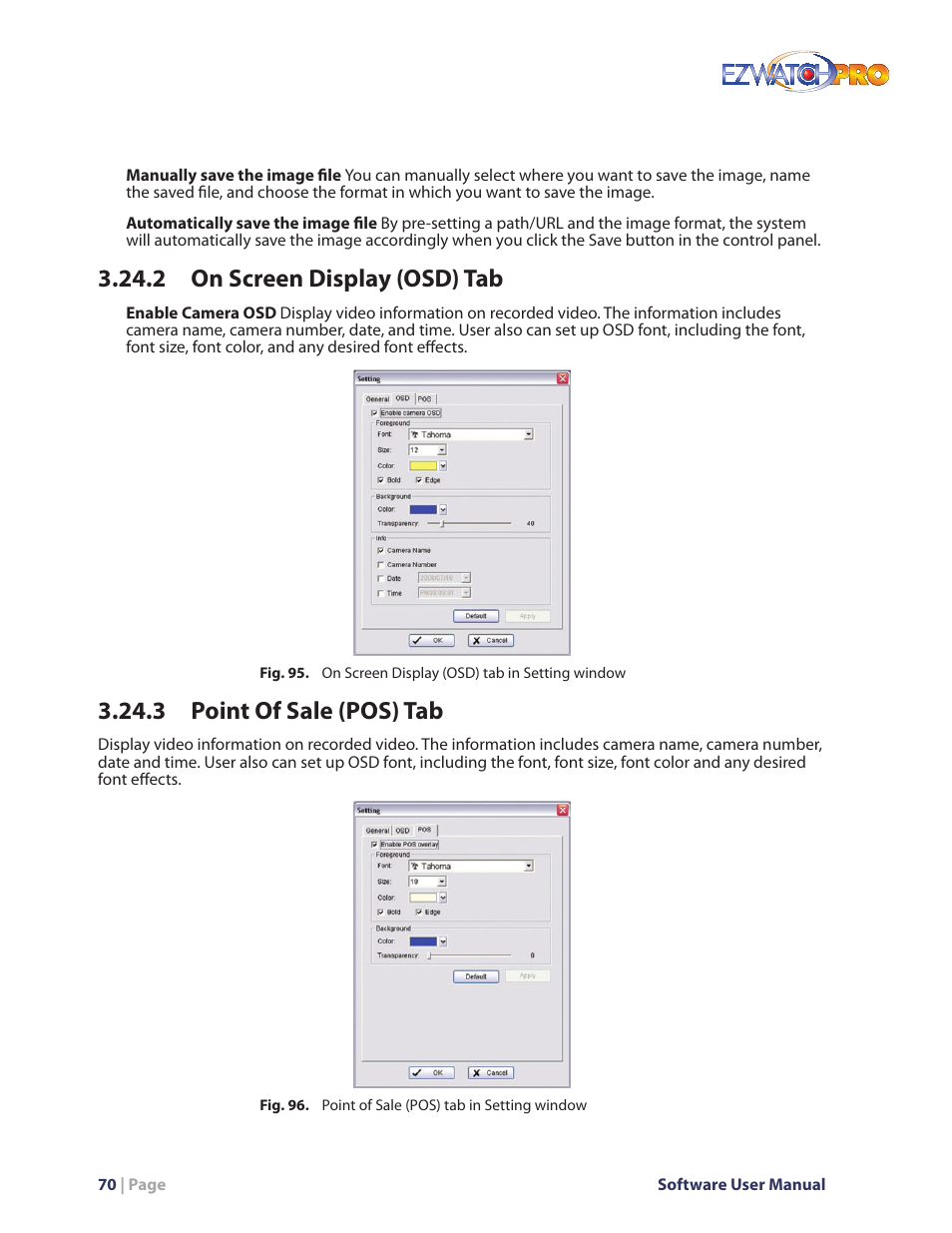 Fig. 96. point of sale (pos) tab in setting window, 2 on screen display (osd) tab, 3 point of sale (pos) tab | EZWatch Pro 4.0 User Manual | Page 71 / 124